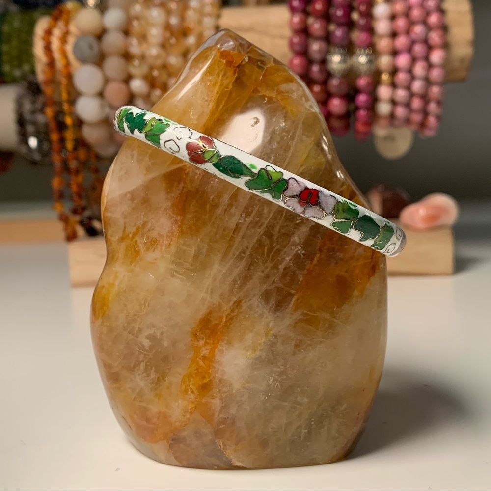 Cloisonné White Bangle Bracelet